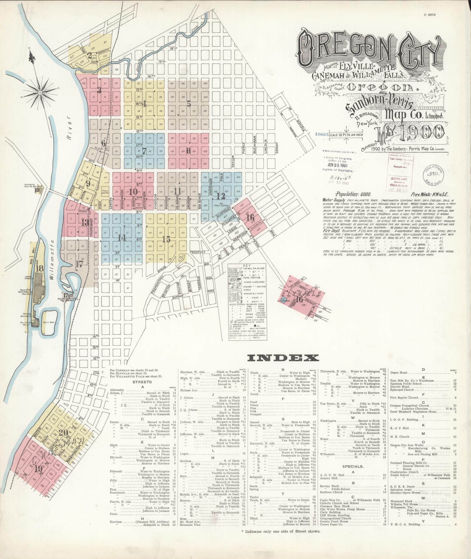 Sanborn Fire Insurance Map from Oregon City, Clackamas County, Oregon (1900), Sheet #0001 - Complete Map Set gallery image, historic Sanborn map, vintage wall art, Oregon Oregon