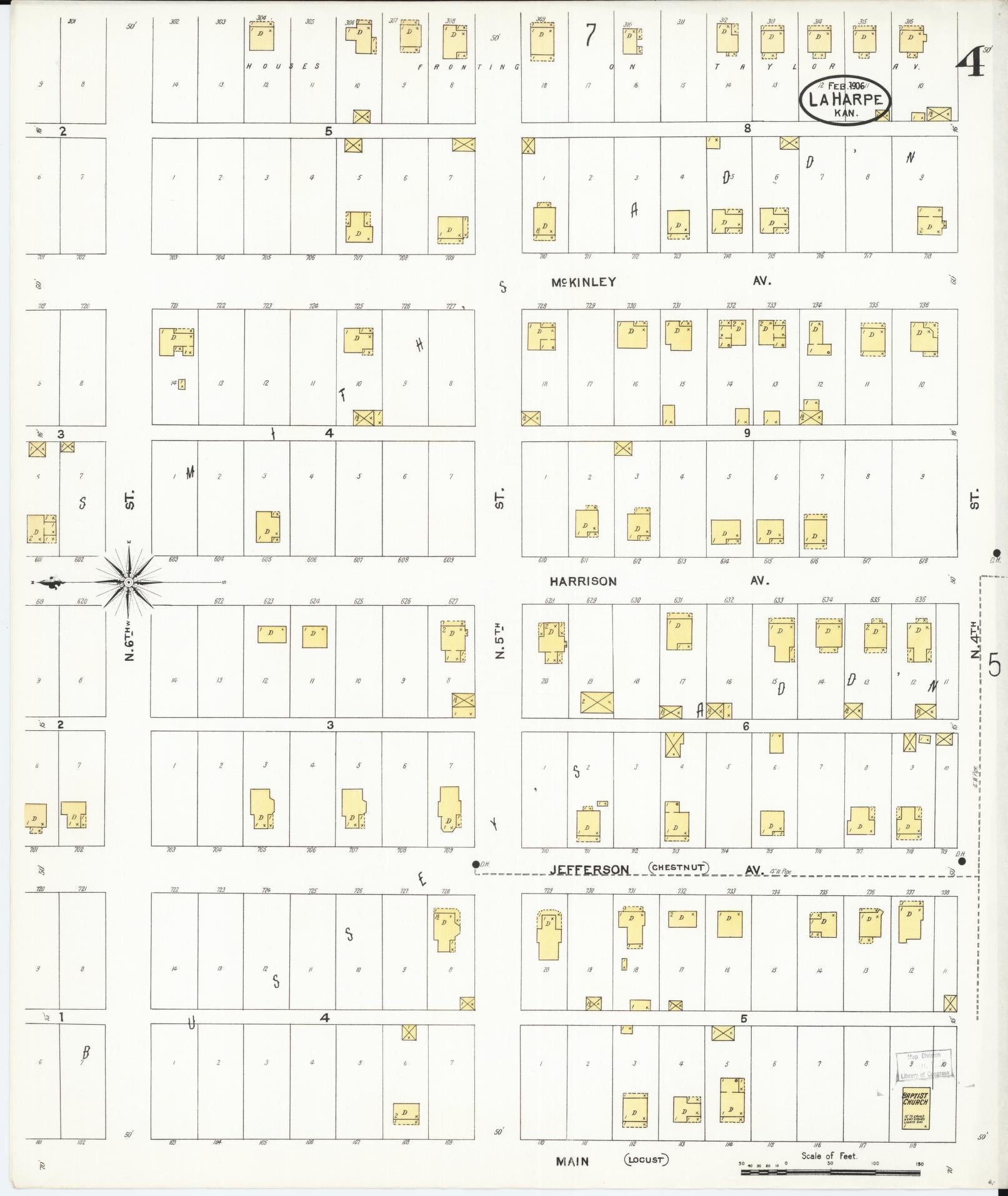 Sanborn Fire Insurance Map from La Harpe, Allen County, Kansas (1906), Sheet #0004 - Historic Sanborn Fire Insurance Map Print, vintage old map wall art, antique decor, genealogy gift, Kansas Kansas map