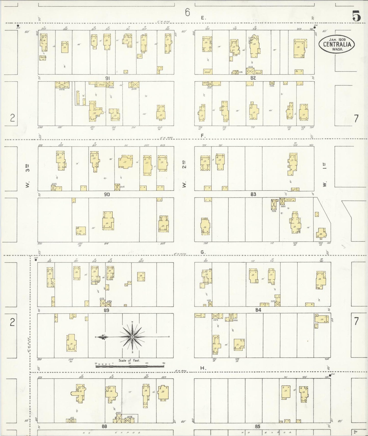 Sanborn Fire Insurance Map from Centralia, Lewis County, Washington (1909), Sheet #0005 - Complete Map Set gallery image, historic Sanborn map, vintage wall art, Washington Washington