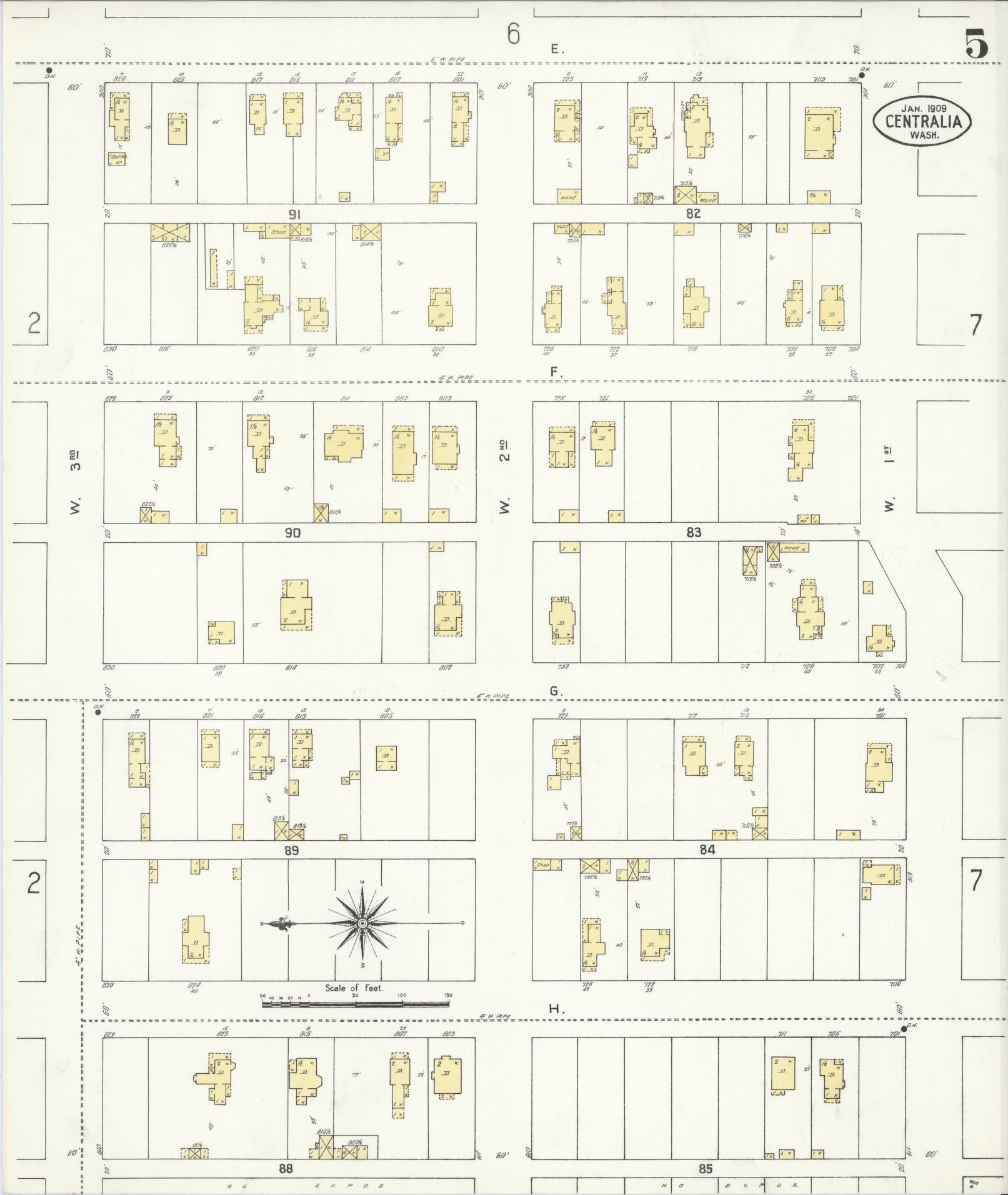 Sanborn Fire Insurance Map from Centralia, Lewis County, Washington (1909), Sheet #0005 - Complete Map Set gallery image, historic Sanborn map, vintage wall art, Washington Washington