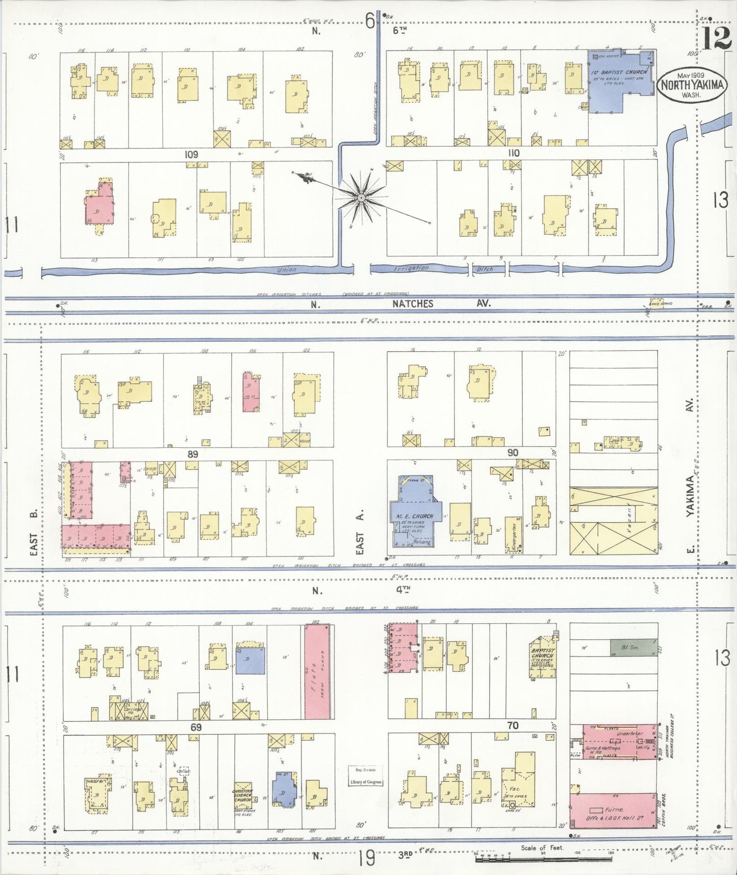 Sanborn Fire Insurance Map from North Yakima, Yakima County, Washington (1909), Sheet #0012 - Complete Map Set gallery image, historic Sanborn map, vintage wall art, Washington Washington