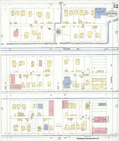 Sanborn Fire Insurance Map from North Yakima, Yakima County, Washington (1909), Sheet #0012 - Complete Map Set gallery image, historic Sanborn map, vintage wall art, Washington Washington
