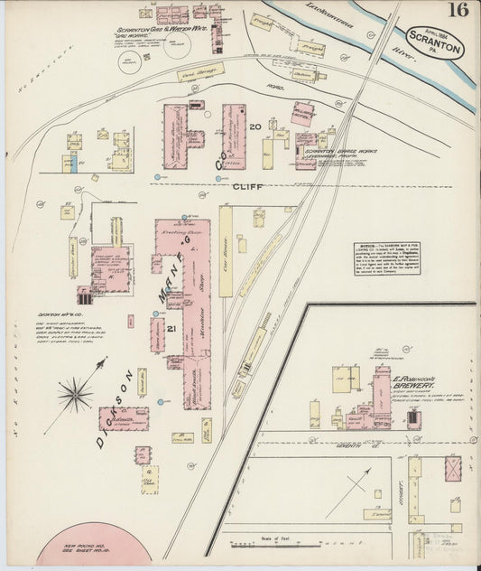 Sanborn Fire Insurance Map from Scranton, Lackawanna County, Pennsylvania (1884), Sheet #0016 - Historic Sanborn Fire Insurance Map Print, vintage old map wall art, antique decor, genealogy gift, Pennsylvania Pennsylvania map