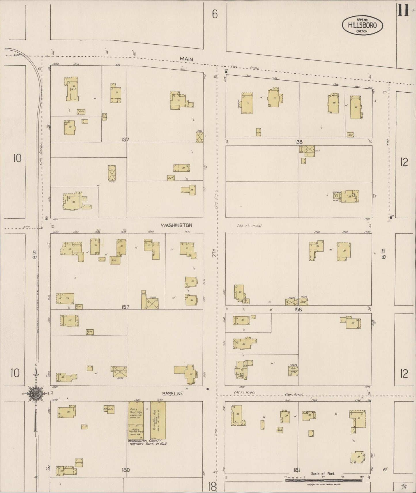 Sanborn Fire Insurance Map from Hillsboro, Washington County, Oregon (1921), Sheet #0011 - Complete Map Set gallery image, historic Sanborn map, vintage wall art, Oregon Oregon