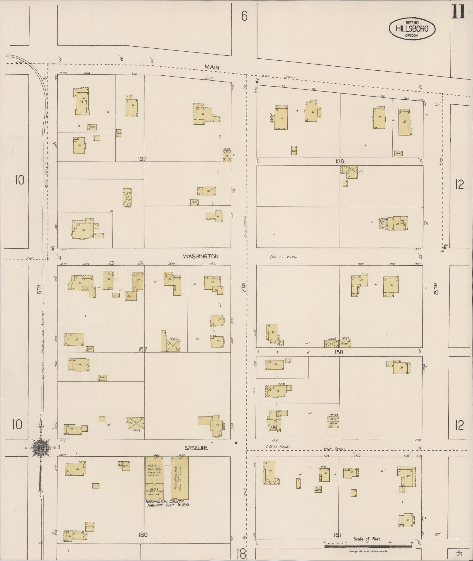 Sanborn Fire Insurance Map from Hillsboro, Washington County, Oregon (1921), Sheet #0011 - Complete Map Set gallery image, historic Sanborn map, vintage wall art, Oregon Oregon