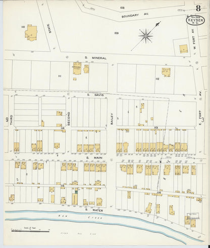 Sanborn Fire Insurance Map from Keyser, Mineral County, West Virginia (1908), Sheet #0008 - Complete Map Set gallery image, historic Sanborn map, vintage wall art, West Virginia West Virginia