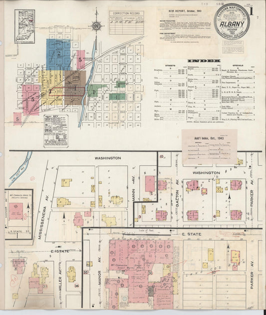 Sanborn Fire Insurance Map from Albany, Delaware County, Indiana (1943), Sheet #0001 - Historic Sanborn Fire Insurance Map Print, vintage old map wall art, antique decor, genealogy gift, Albany Delaware map