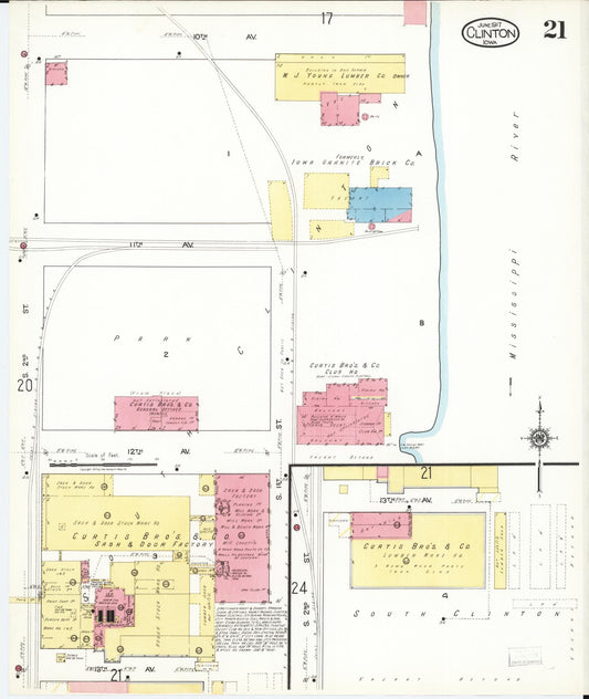 Sanborn Fire Insurance Map from Clinton, Clinton County, Iowa (1917), Sheet #0021 - Historic Sanborn Fire Insurance Map Print, vintage old map wall art