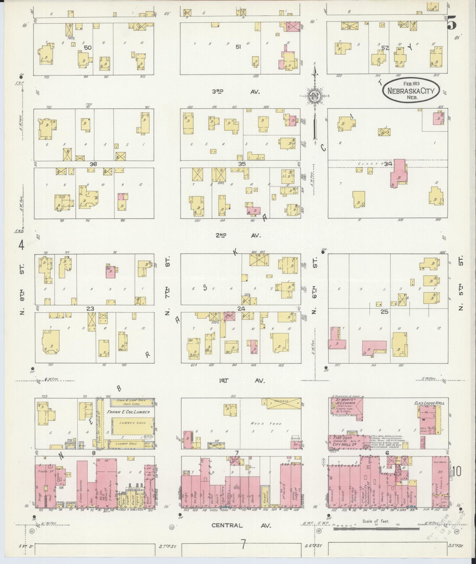 Sanborn Fire Insurance Map from Nebraska City, Otoe County, Nebraska (1913), Sheet #0005 - Complete Map Set gallery image, historic Sanborn map, vintage wall art, Nebraska Nebraska