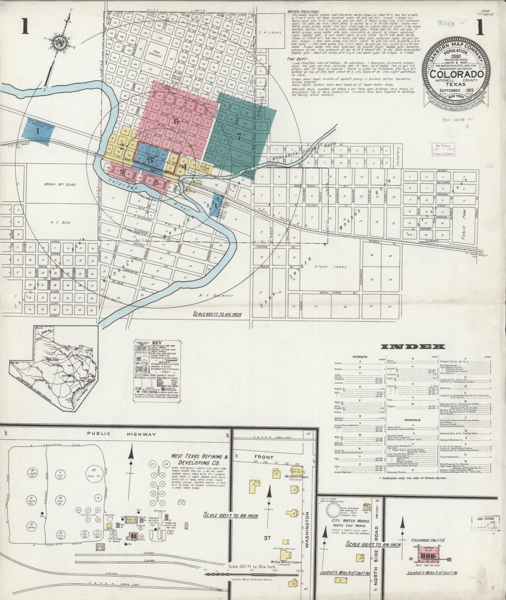 Sanborn Fire Insurance Map from Colorado, Mitchell County, Texas (1925), Sheet #0001 - Historic Sanborn Fire Insurance Map Print, vintage old map wall art, antique decor, genealogy gift, Texas Texas map