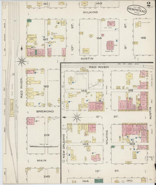 Sanborn Fire Insurance Map from Hempstead, Waller County, Texas (1885), Sheet #0002 - Historic Sanborn Fire Insurance Map Print, vintage old map wall art, antique decor, genealogy gift, Texas Texas map