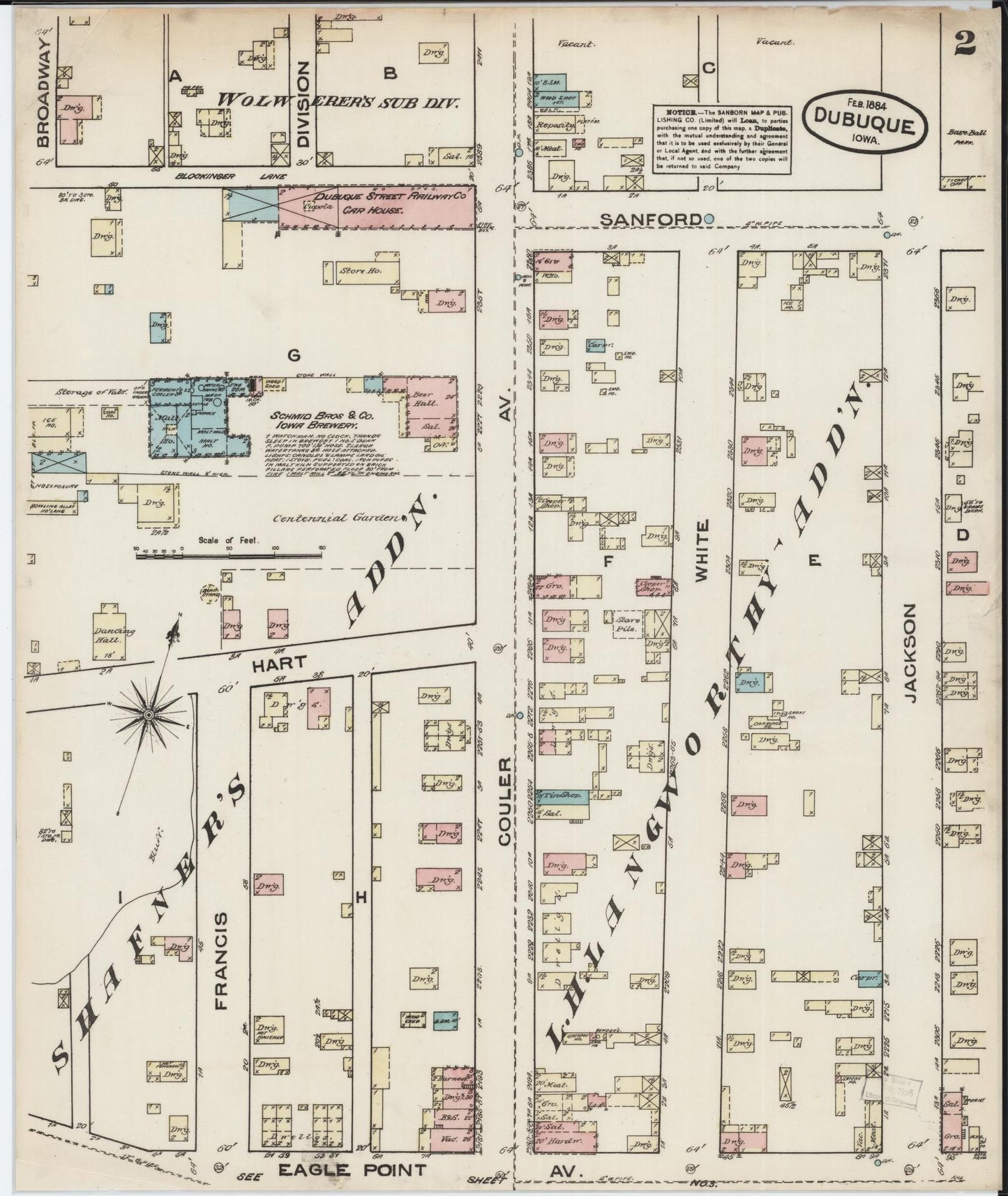 Sanborn Fire Insurance Map from Dubuque, Dubuque County, Iowa (1884), Sheet #0002 - Historic Sanborn Fire Insurance Map Print, vintage old map wall art