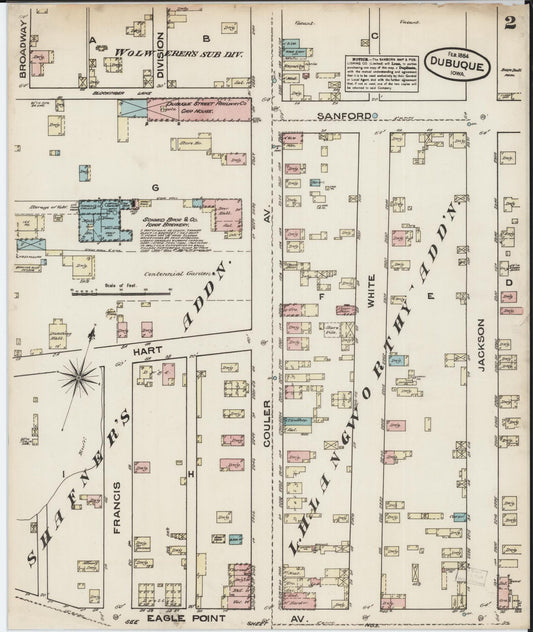 Sanborn Fire Insurance Map from Dubuque, Dubuque County, Iowa (1884), Sheet #0002 - Historic Sanborn Fire Insurance Map Print, vintage old map wall art