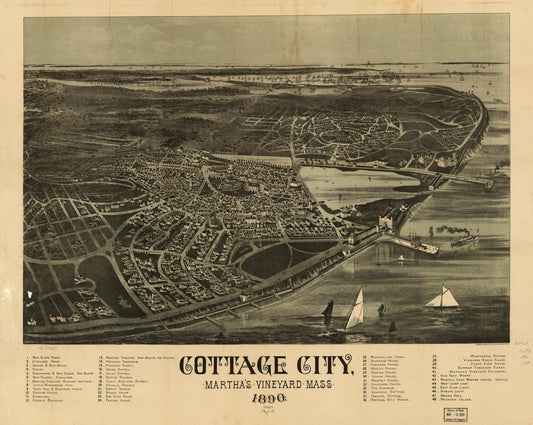 Cottage City, Martha's Vineyard, Mass. 1890. (1890) – Historic Bird’s-Eye View Panorama Print