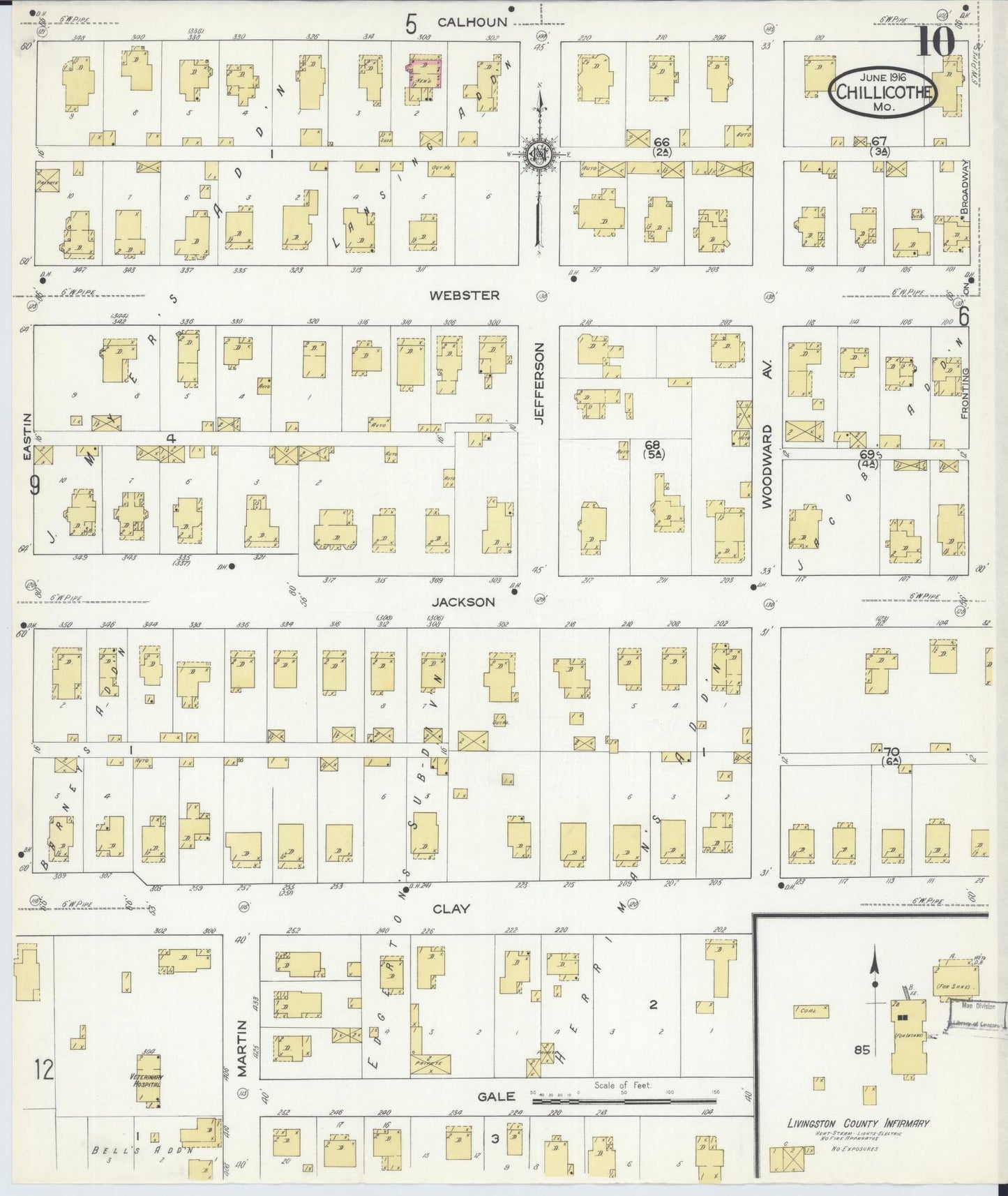 Sanborn Fire Insurance Map from Chillicothe, Livingston County, Missouri (1916), Sheet #0010 - Historic Sanborn Fire Insurance Map Print, vintage old map wall art, antique decor, genealogy gift, Missouri Missouri map