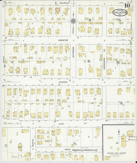Sanborn Fire Insurance Map from Chillicothe, Livingston County, Missouri (1916), Sheet #0010 - Historic Sanborn Fire Insurance Map Print, vintage old map wall art, antique decor, genealogy gift, Missouri Missouri map