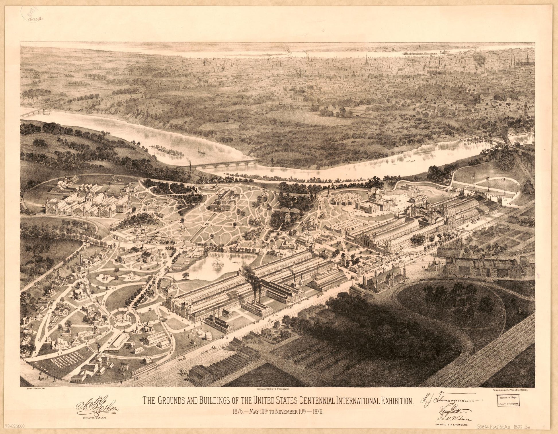 The grounds and buildings of the United States Centennial International Exhibition : 1876, May 10th to November 10th, 1876 (1876) – Historic Bird’s-Eye View Panorama Print
