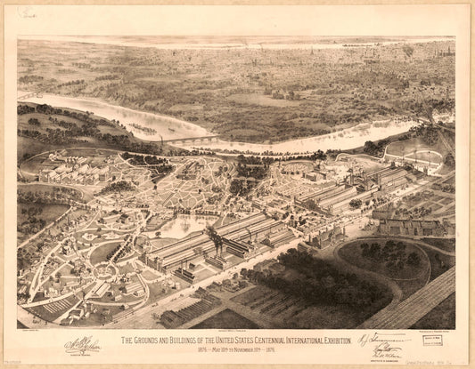 The grounds and buildings of the United States Centennial International Exhibition : 1876, May 10th to November 10th, 1876 (1876) – Historic Bird’s-Eye View Panorama Print