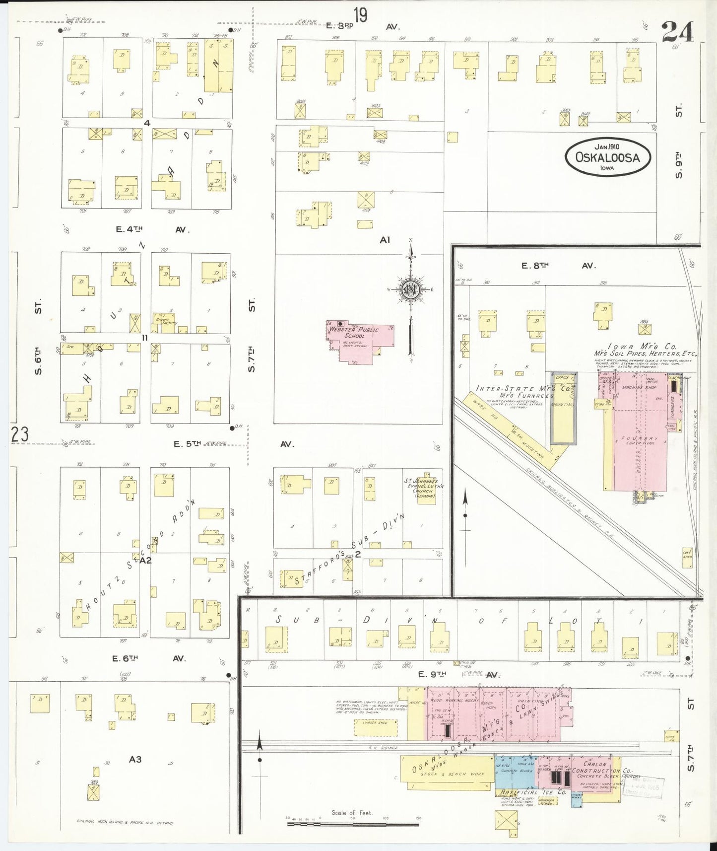 Sanborn Fire Insurance Map from Oskaloosa, Mahaska County, Iowa (1910), Sheet #0024 - Historic Sanborn Fire Insurance Map Print