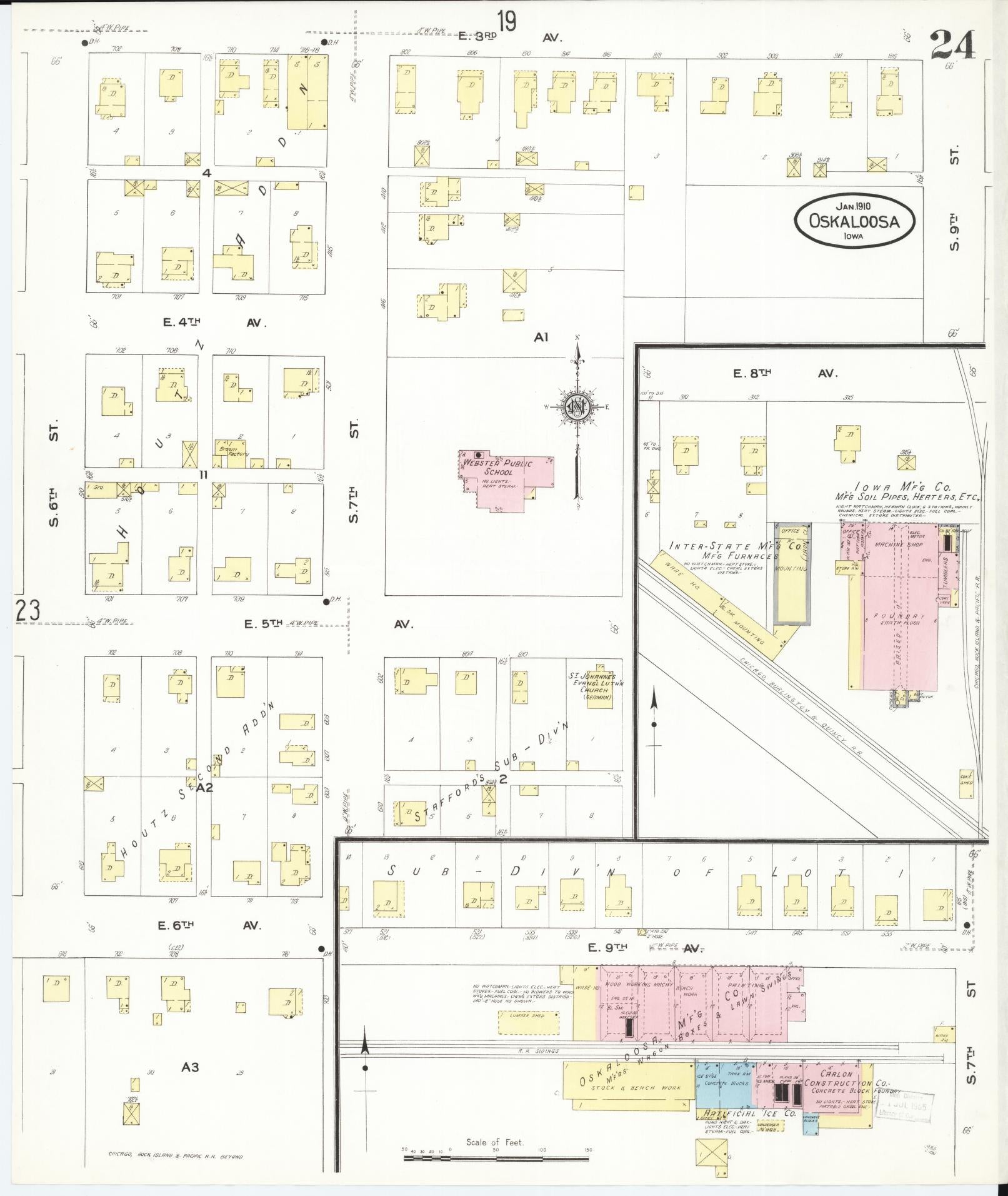 Sanborn Fire Insurance Map from Oskaloosa, Mahaska County, Iowa (1910), Sheet #0024 - Historic Sanborn Fire Insurance Map Print