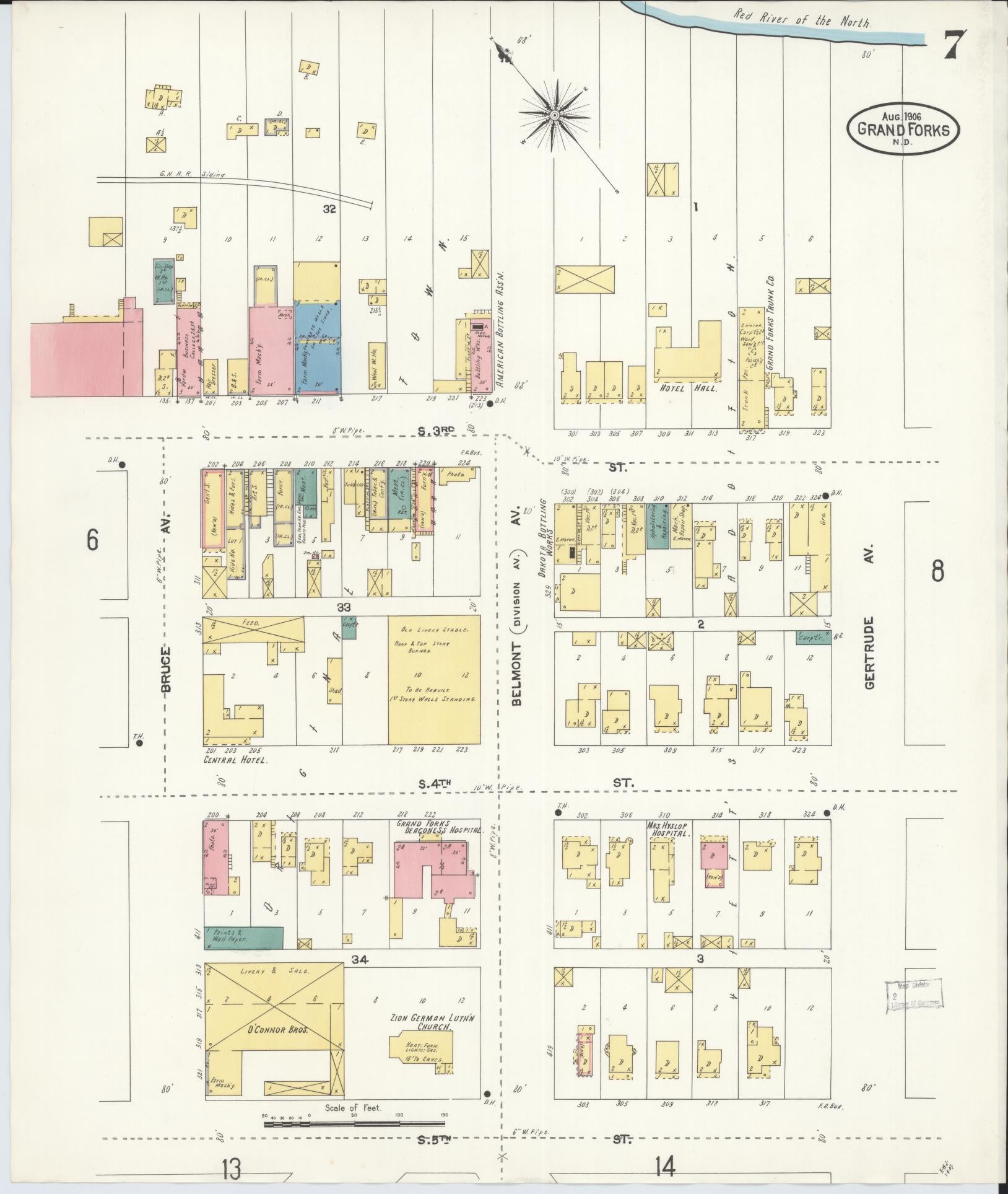 Sanborn Fire Insurance Map from Grand Forks, Grand Forks County, North Dakota (1906), Sheet #0007 - Historic Sanborn Fire Insurance Map Print, vintage old map wall art, antique decor, genealogy gift, North Dakota North Dakota map