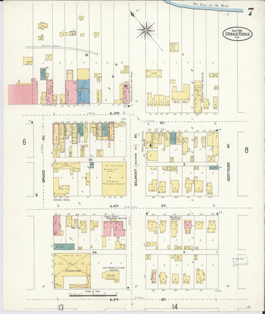 Sanborn Fire Insurance Map from Grand Forks, Grand Forks County, North Dakota (1906), Sheet #0007 - Historic Sanborn Fire Insurance Map Print, vintage old map wall art, antique decor, genealogy gift, North Dakota North Dakota map