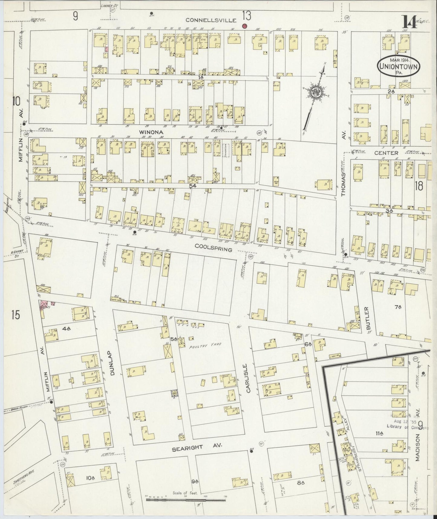 Sanborn Fire Insurance Map from Uniontown, Fayette County, Pennsylvania (1914), Sheet #0014 - Complete Map Set gallery image, historic Sanborn map, vintage wall art, Pennsylvania Pennsylvania