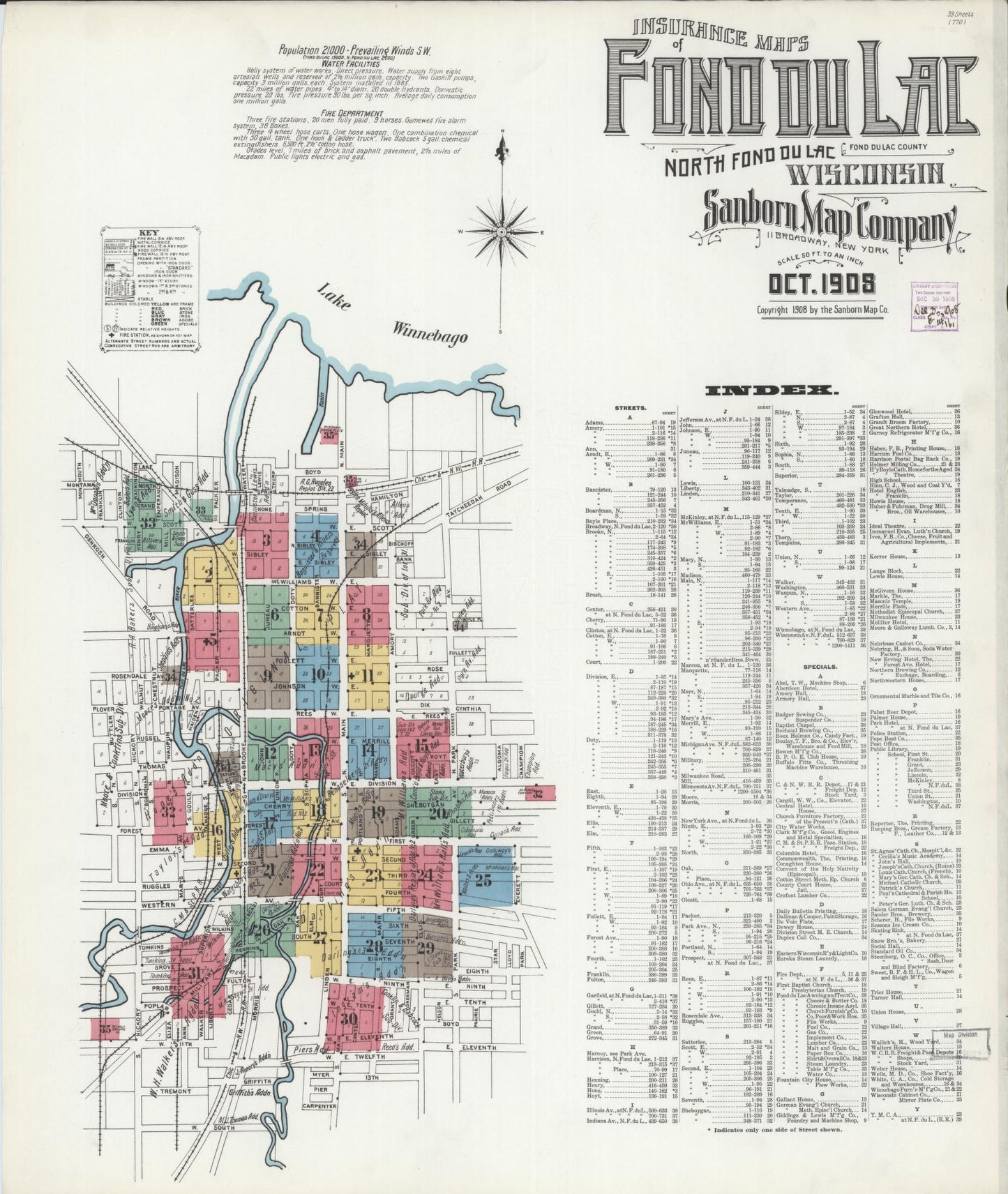 Sanborn Fire Insurance Map from Fond du Lac, Fond du Lac County, Wisconsin (1908), Sheet #0001 - Complete Map Set gallery image, historic Sanborn map, vintage wall art, Wisconsin Wisconsin
