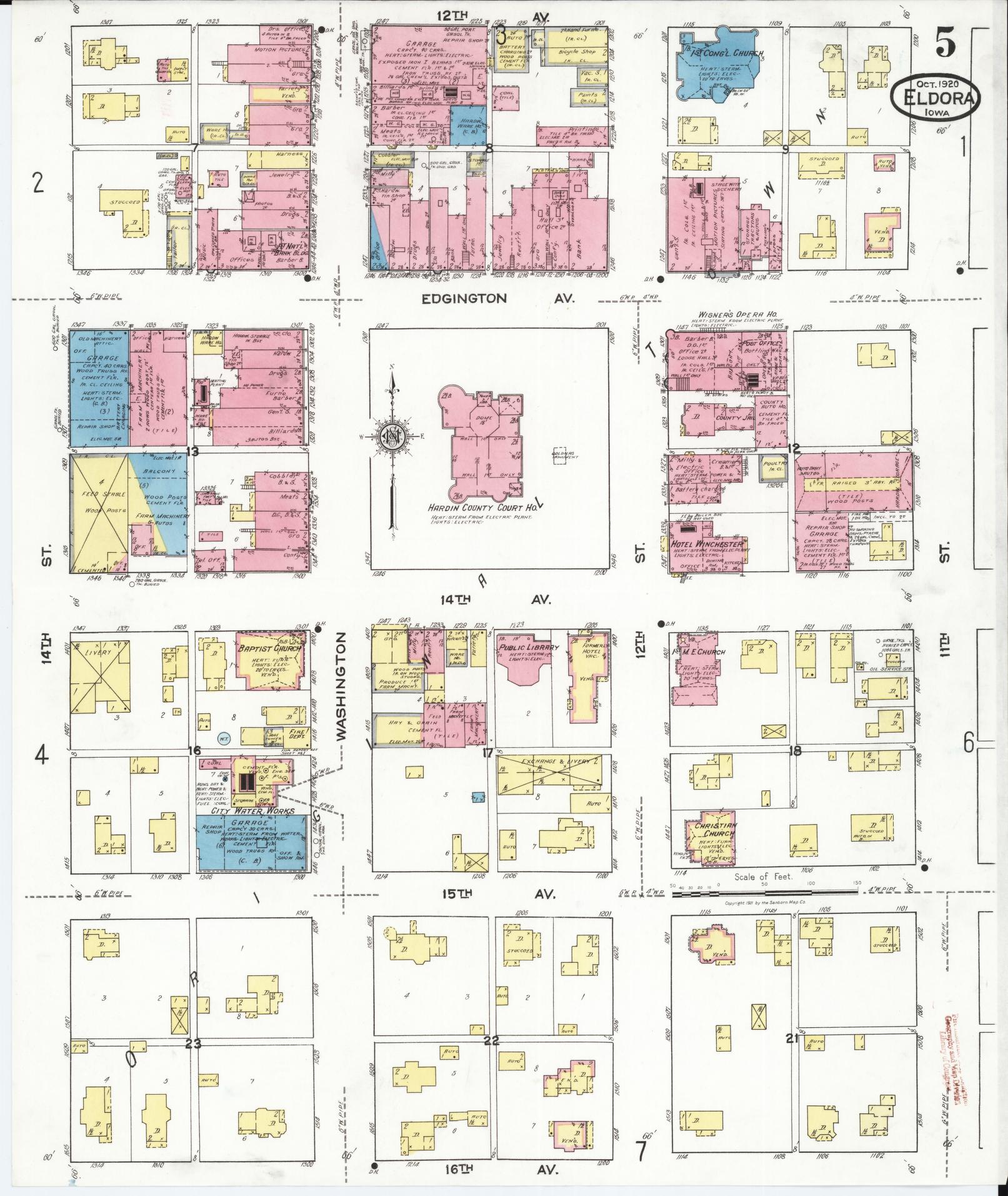 Sanborn Fire Insurance Map from Eldora, Hardin County, Iowa (1920), Sheet #0005 - Historic Sanborn Fire Insurance Map Print, vintage old map wall art