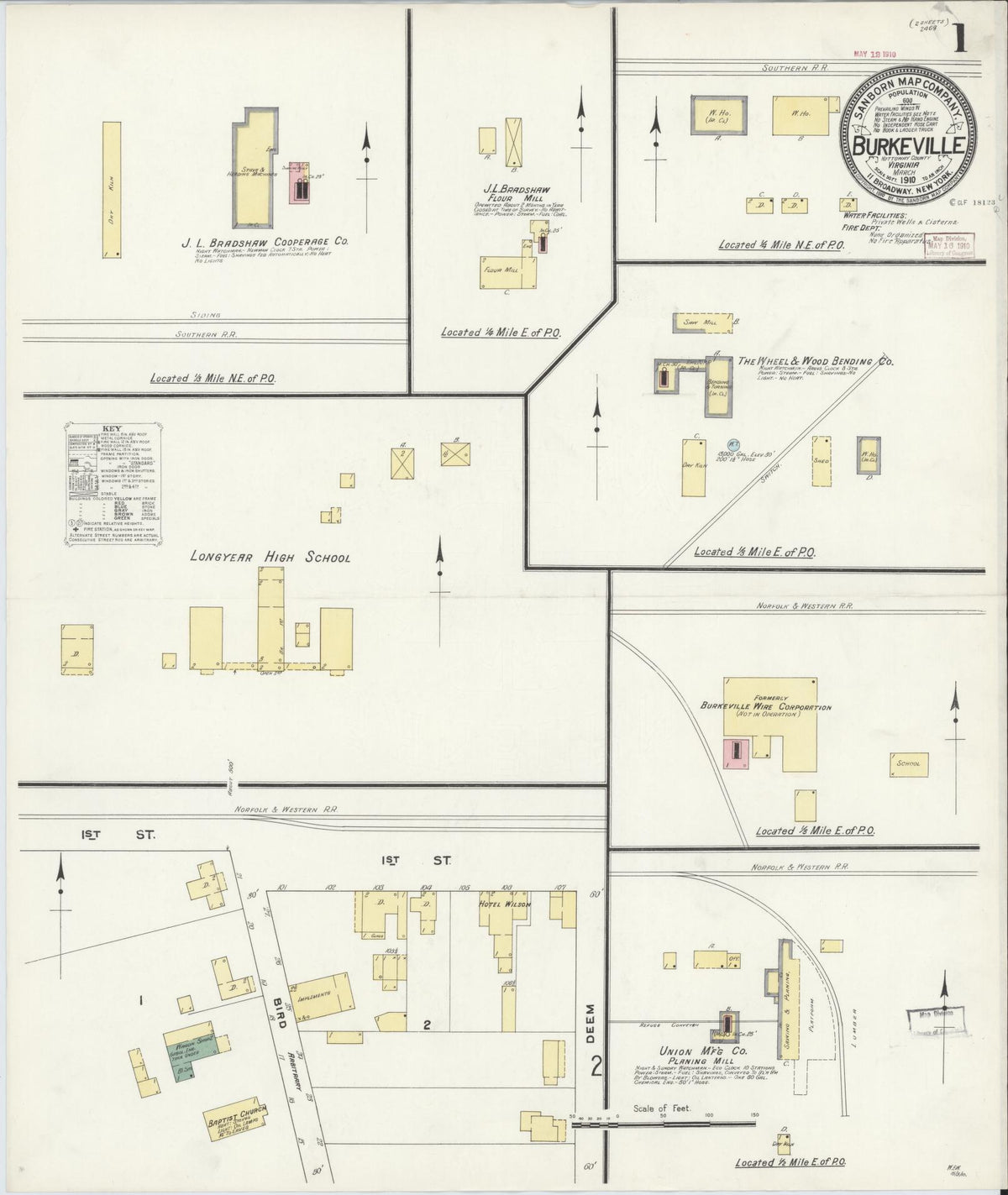 Sanborn Fire Insurance Map from Burkeville, Nottoway County, Virginia (1910), Sheet #0001 - Complete Map Set gallery image, historic Sanborn map, vintage wall art, Virginia Virginia