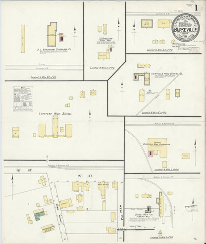 Sanborn Fire Insurance Map from Burkeville, Nottoway County, Virginia (1910), Sheet #0001 - Complete Map Set gallery image, historic Sanborn map, vintage wall art, Virginia Virginia