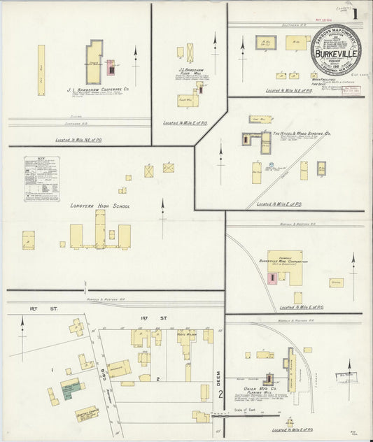Sanborn Fire Insurance Map from Burkeville, Nottoway County, Virginia (1910), Sheet #0001 - Complete Map Set gallery image, historic Sanborn map, vintage wall art, Virginia Virginia