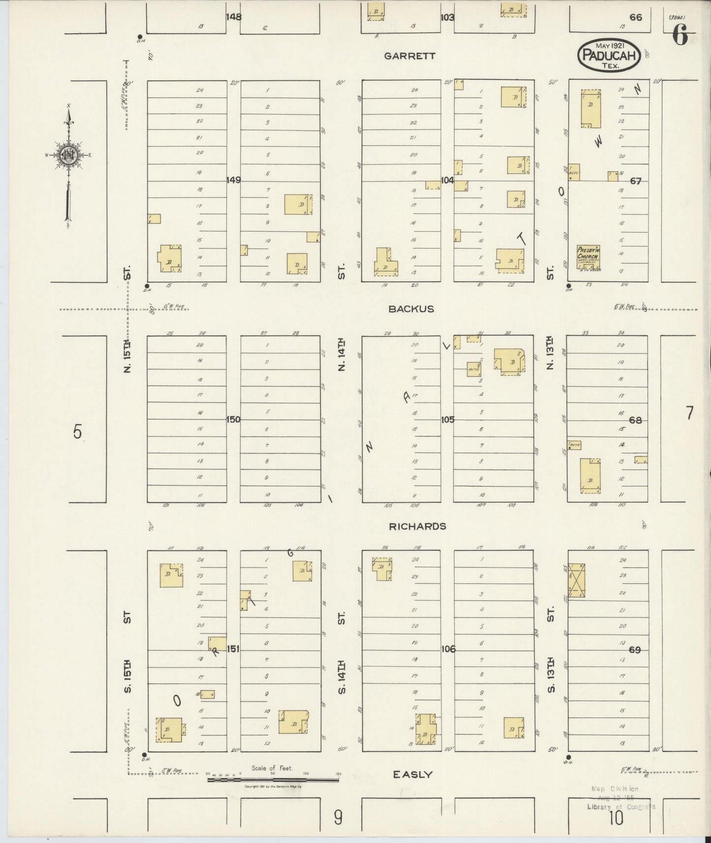 Sanborn Fire Insurance Map from Paducah, Cottle County, Texas (1921), Sheet #0006 - Complete Map Set gallery image, historic Sanborn map, vintage wall art, Texas Texas