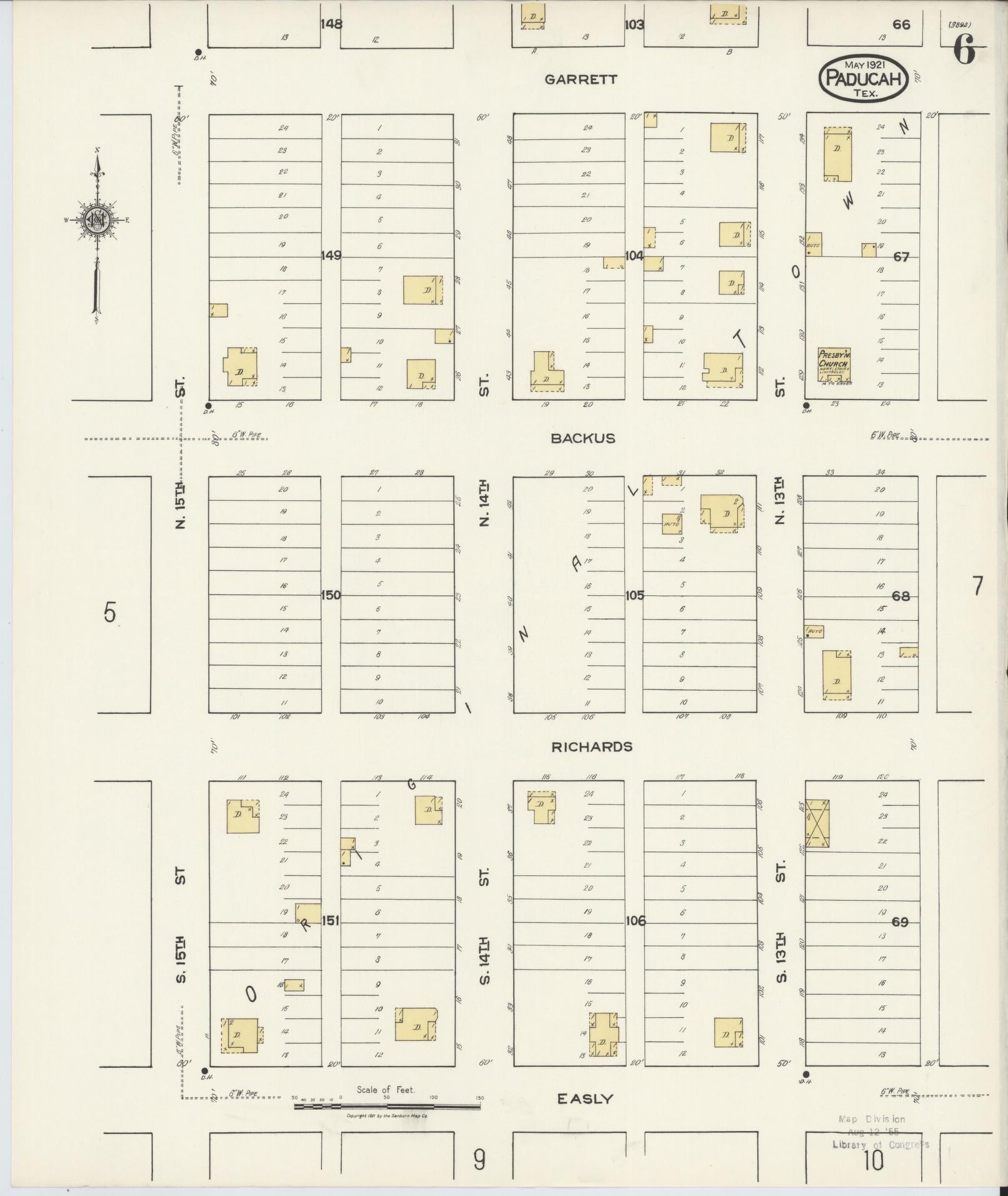 Sanborn Fire Insurance Map from Paducah, Cottle County, Texas (1921), Sheet #0006 - Complete Map Set gallery image, historic Sanborn map, vintage wall art, Texas Texas