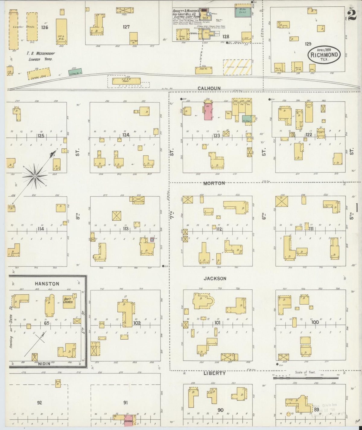 Sanborn Fire Insurance Map from Richmond, Fort Bend County, Texas (1899), Sheet #0002 - Complete Map Set gallery image, historic Sanborn map, vintage wall art, Texas Texas