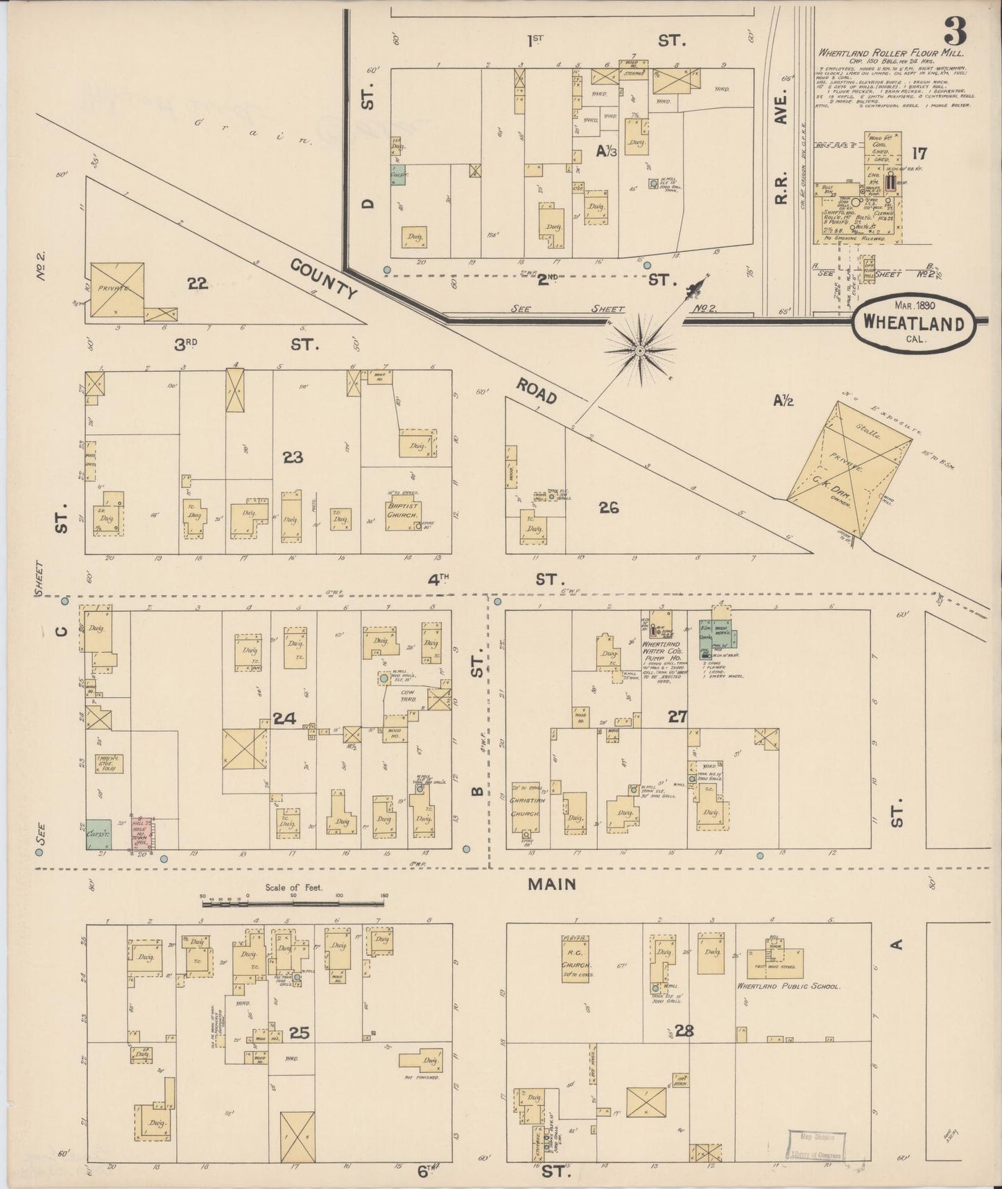 Sanborn Fire Insurance Map from Wheatland, Yuba County, California (1890), Sheet #0003 - Complete Map Set gallery image, historic Sanborn map, vintage wall art, California California