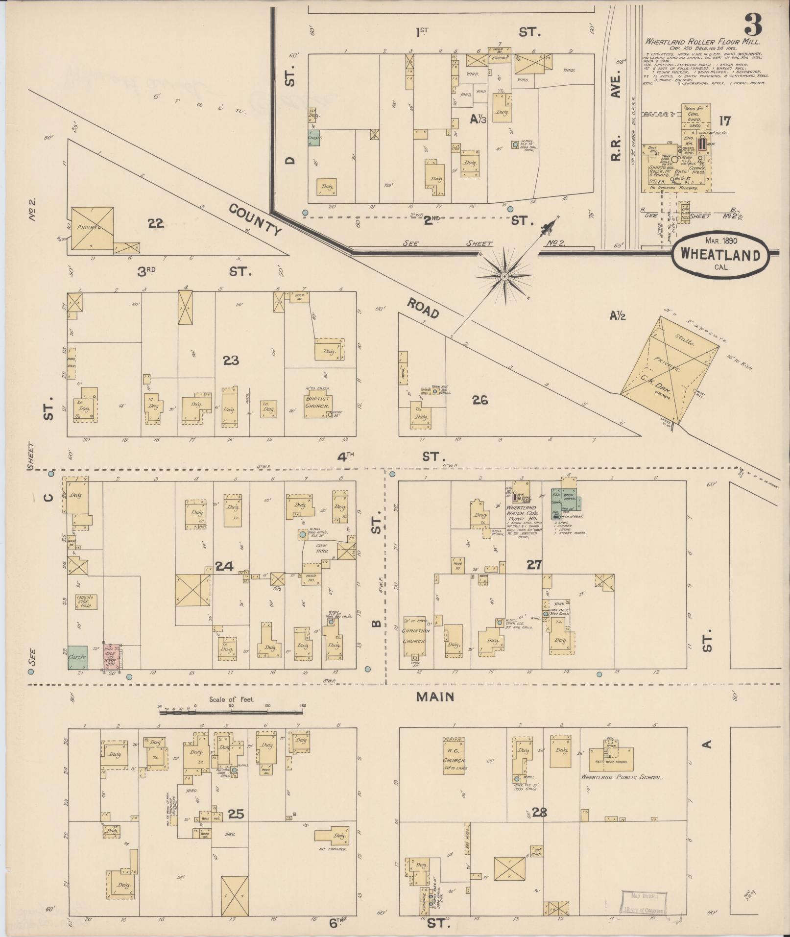 Sanborn Fire Insurance Map from Wheatland, Yuba County, California (1890), Sheet #0003 - Complete Map Set gallery image, historic Sanborn map, vintage wall art, California California