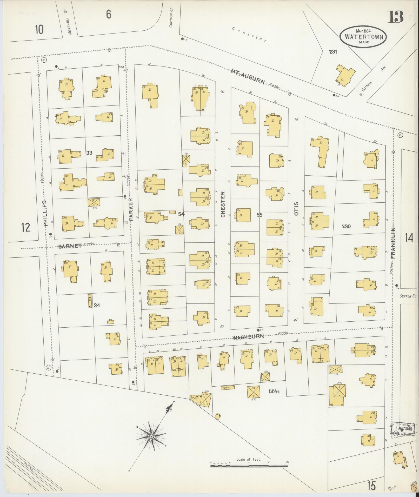 Sanborn Fire Insurance Map from Watertown, Middlesex County, Massachusetts (1904), Sheet #0013 - Complete Map Set gallery image, historic Sanborn map, vintage wall art, Massachusetts Massachusetts