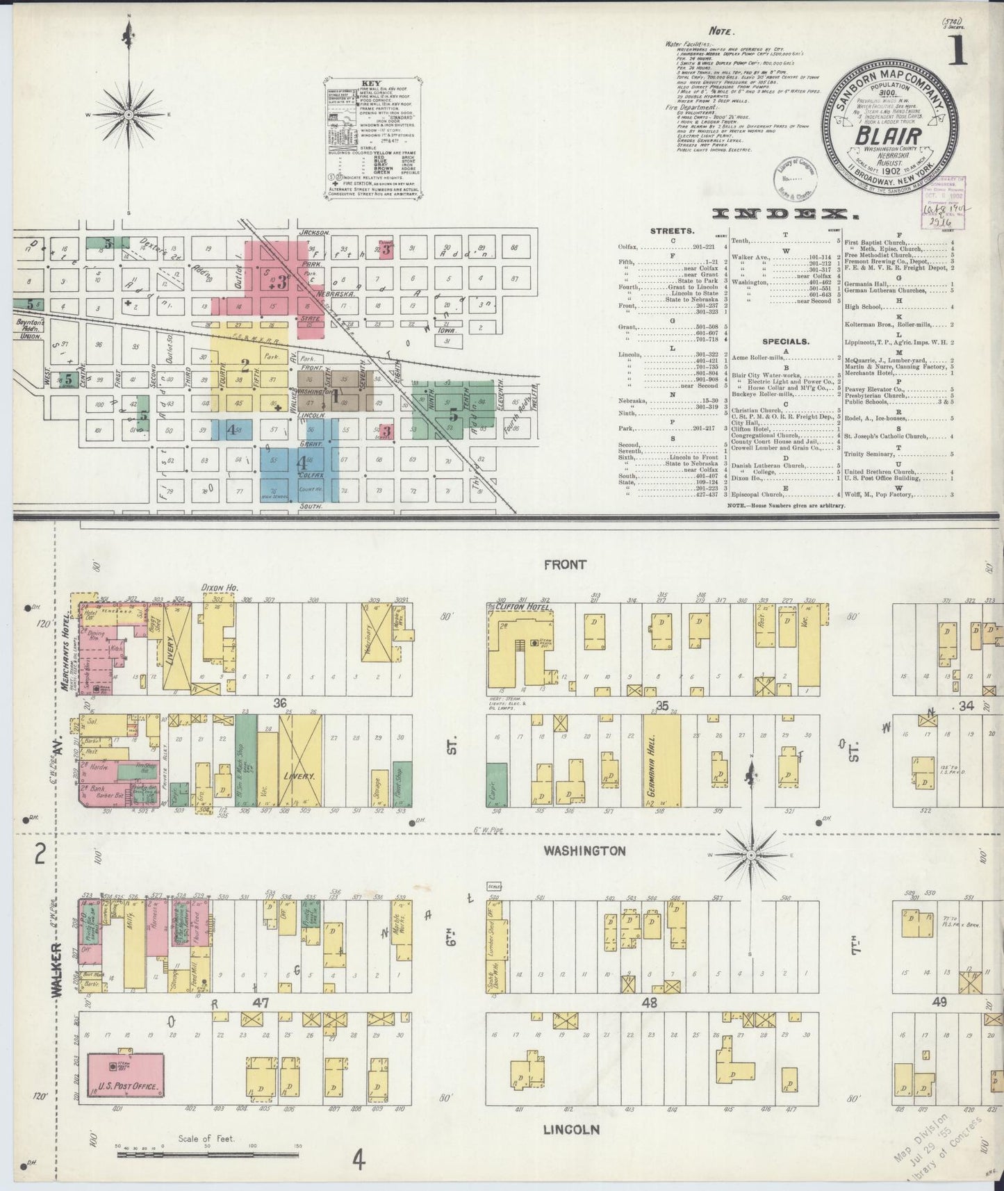 Sanborn Fire Insurance Map from Blair, Washington County, Nebraska (1902), Sheet #0001 - Historic Sanborn Fire Insurance Map Print, vintage old map wall art, antique decor, genealogy gift, Nebraska Nebraska map