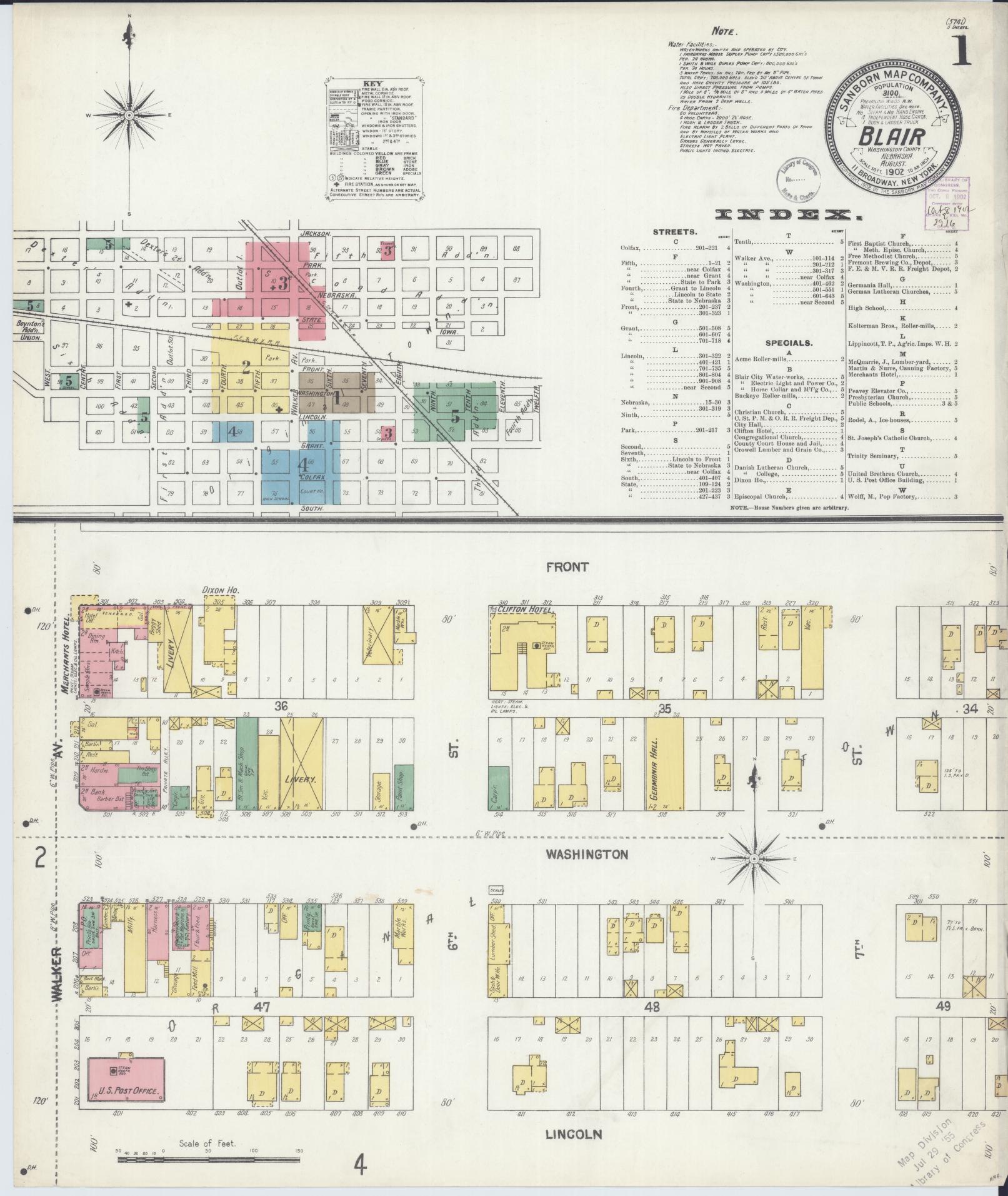 Sanborn Fire Insurance Map from Blair, Washington County, Nebraska (1902), Sheet #0001 - Historic Sanborn Fire Insurance Map Print, vintage old map wall art, antique decor, genealogy gift, Nebraska Nebraska map