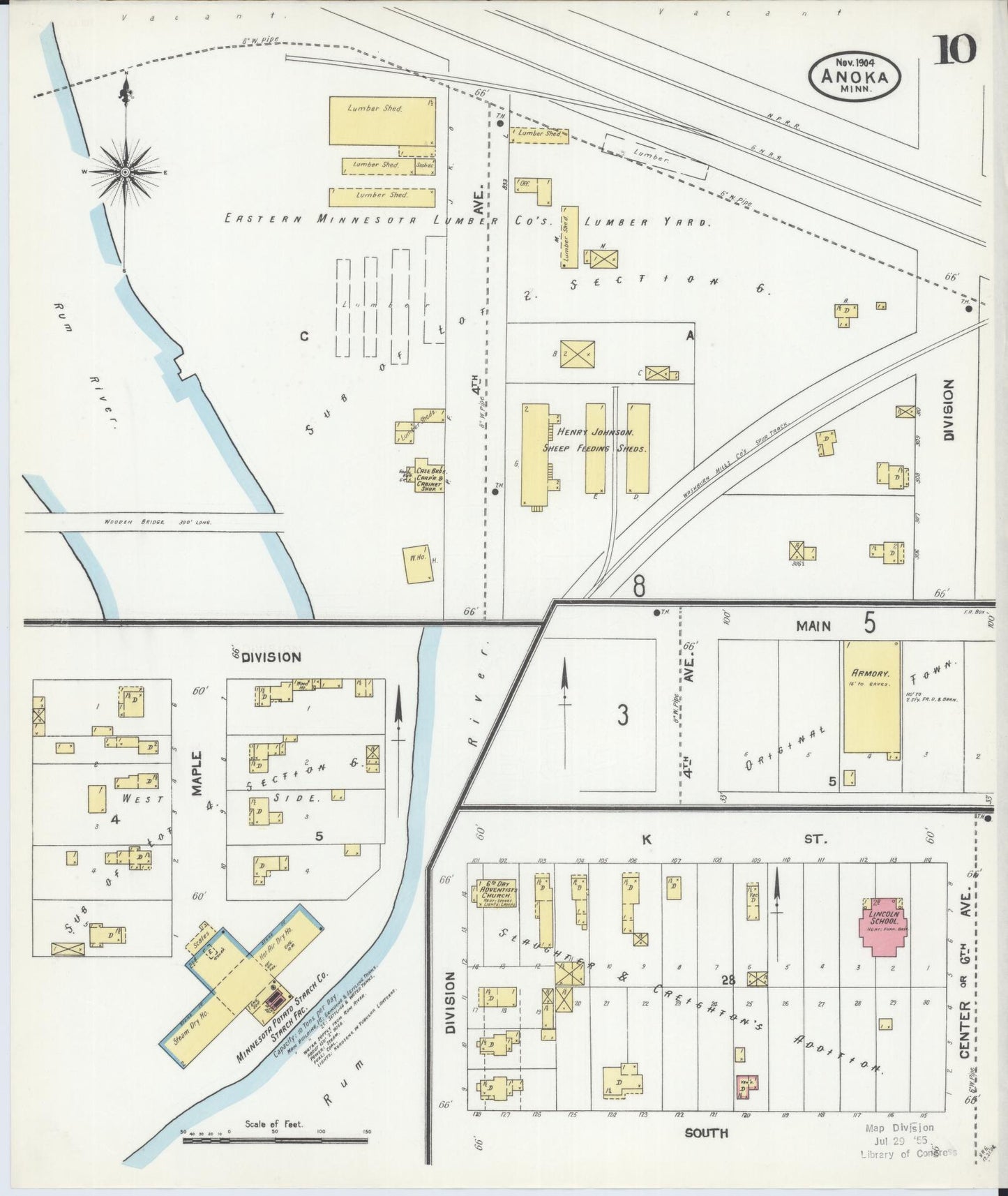 Sanborn Fire Insurance Map from Anoka, Anoka County, Minnesota (1904), Sheet #0010 - Historic Sanborn Fire Insurance Map Print, vintage old map wall art, antique decor, genealogy gift, Minnesota Minnesota map