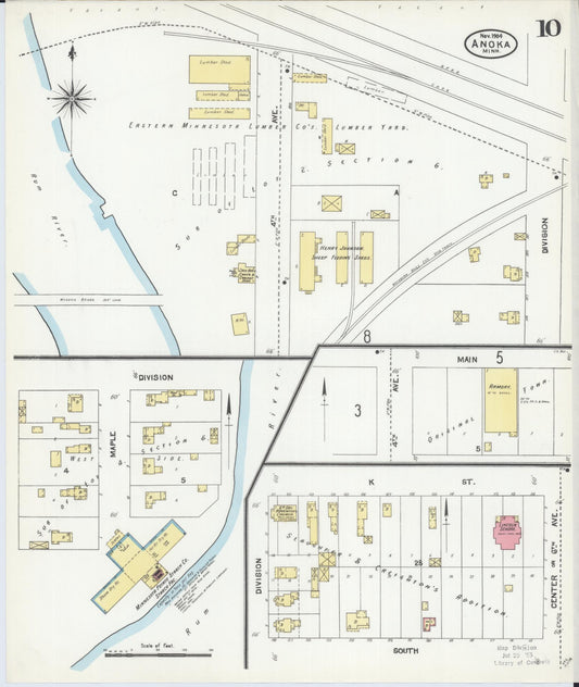 Sanborn Fire Insurance Map from Anoka, Anoka County, Minnesota (1904), Sheet #0010 - Historic Sanborn Fire Insurance Map Print, vintage old map wall art, antique decor, genealogy gift, Minnesota Minnesota map