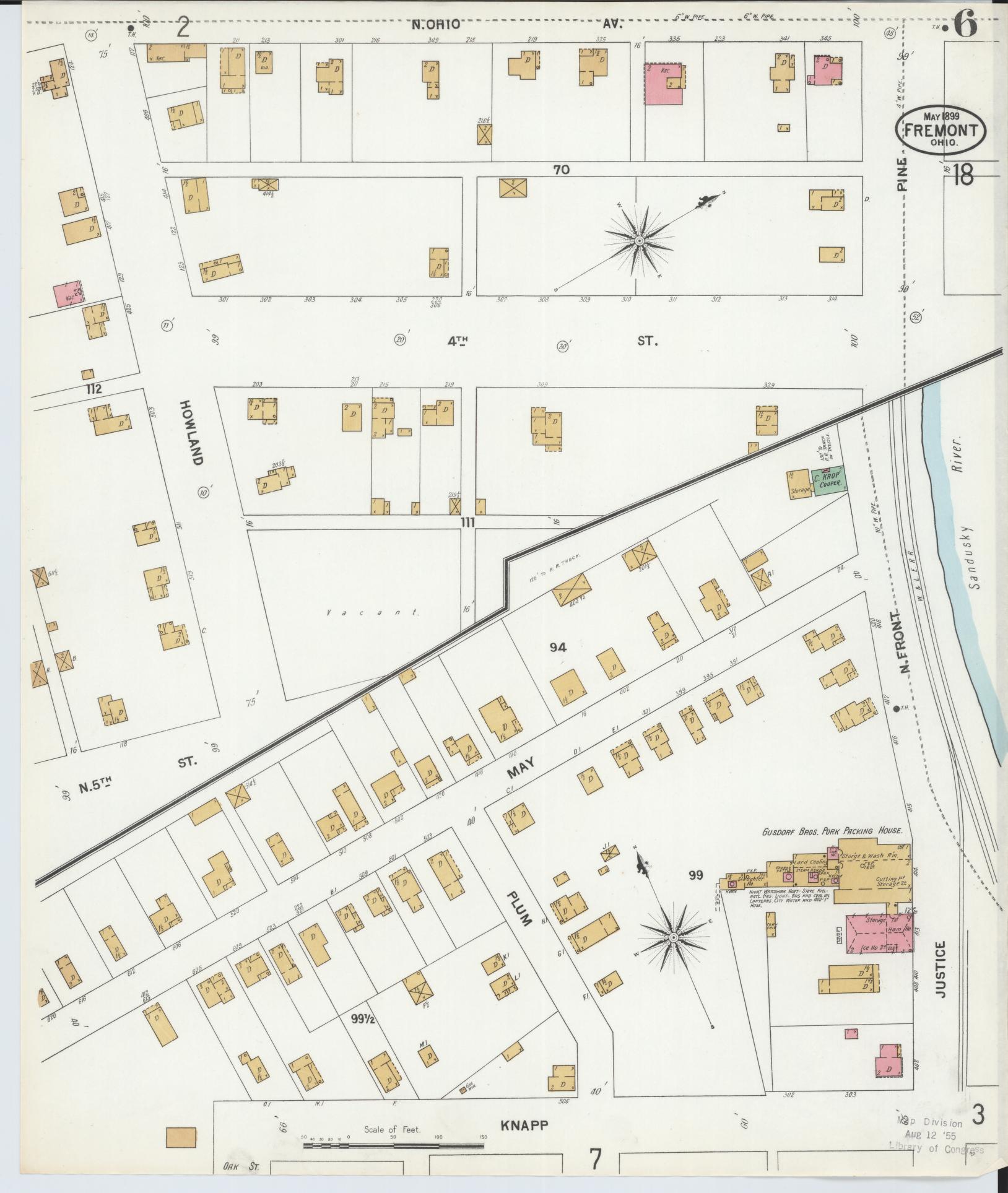 Sanborn Fire Insurance Map from Fremont, Sandusky County, Ohio (1899), Sheet #0006 - Historic Sanborn Fire Insurance Map Print, vintage old map wall art, antique decor, genealogy gift, Ohio Ohio map