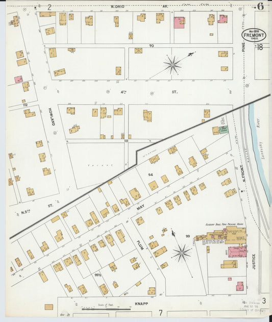 Sanborn Fire Insurance Map from Fremont, Sandusky County, Ohio (1899), Sheet #0006 - Historic Sanborn Fire Insurance Map Print, vintage old map wall art, antique decor, genealogy gift, Ohio Ohio map