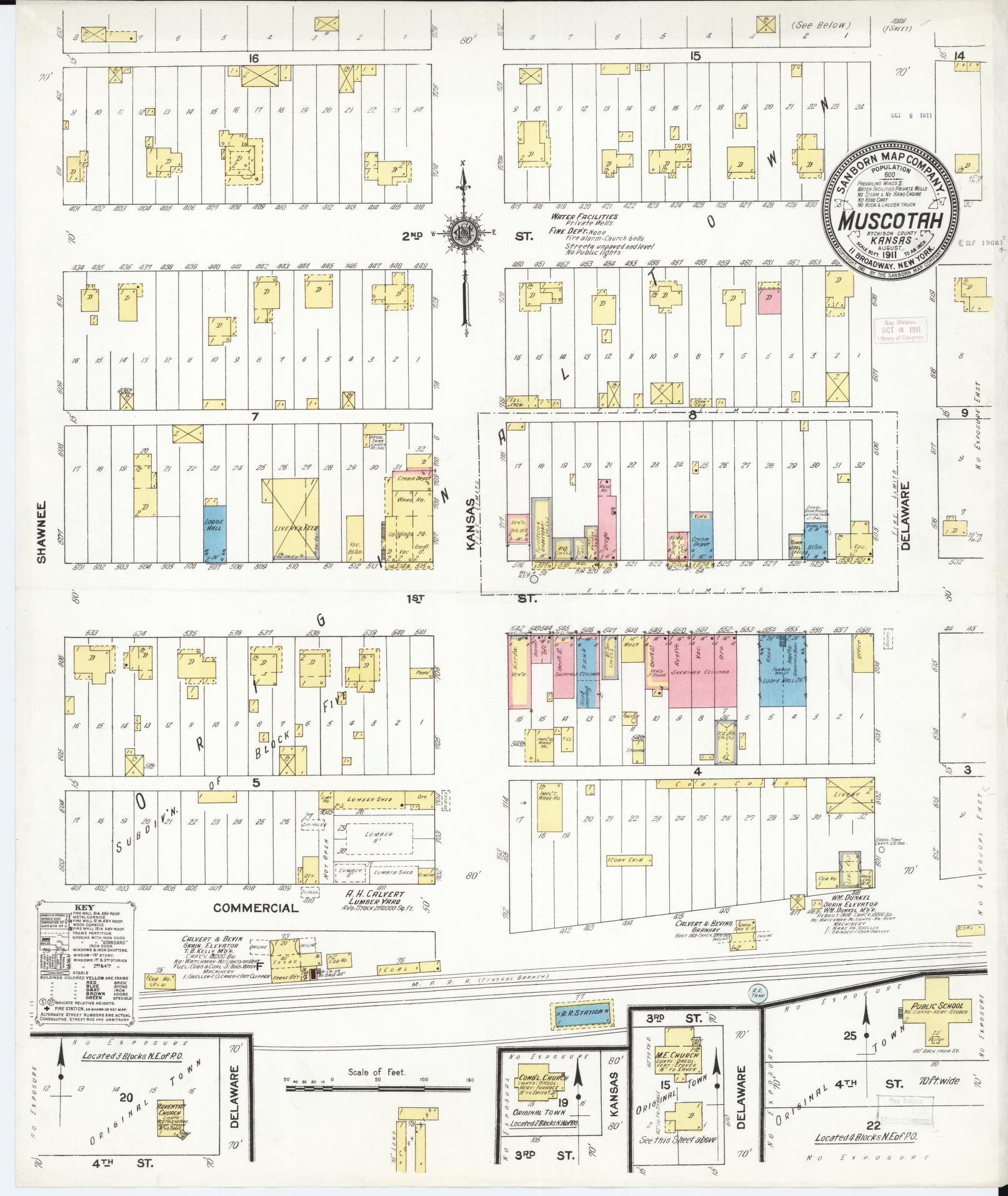 Sanborn Fire Insurance Map from Muscotah, Atchison County, Kansas (1911), Sheet #0001 - Historic Sanborn Fire Insurance Map Print, vintage old map wall art, antique decor, genealogy gift, Kansas Kansas map