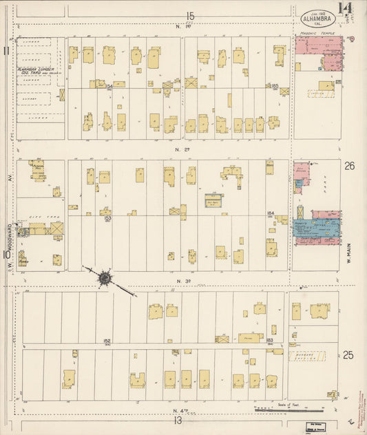 Sanborn Fire Insurance Map from Alhambra, Los Angeles County, California (1912), Sheet #0014 - Historic Sanborn Fire Insurance Map Print, vintage old map wall art, antique decor, genealogy gift, California California map