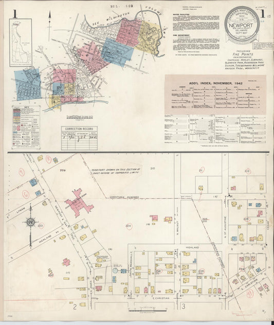Sanborn Fire Insurance Map from Newport, New Castle County, Delaware (1942), Sheet #0001 - Historic Sanborn Fire Insurance Map Print, vintage old map wall art, antique decor, genealogy gift, Delaware Delaware map
