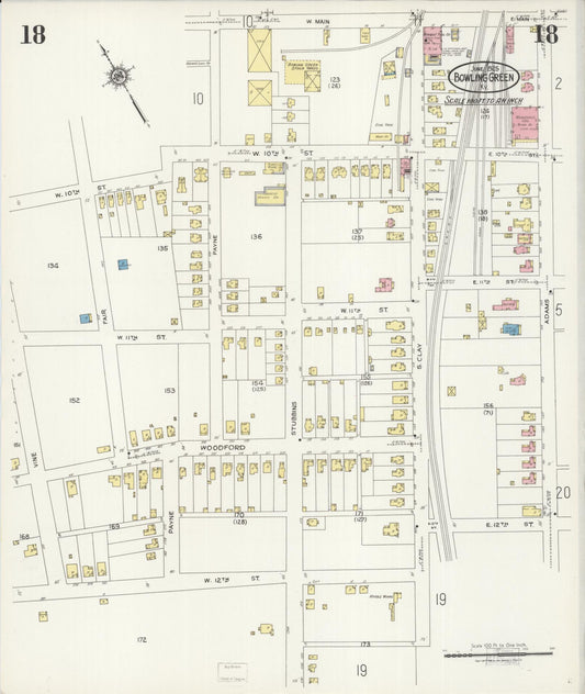 Sanborn Fire Insurance Map from Bowling Green, Warren County, Kentucky (1925), Sheet #0018 - Historic Sanborn Fire Insurance Map Print, vintage old map wall art, antique decor, genealogy gift, Kentucky Kentucky map