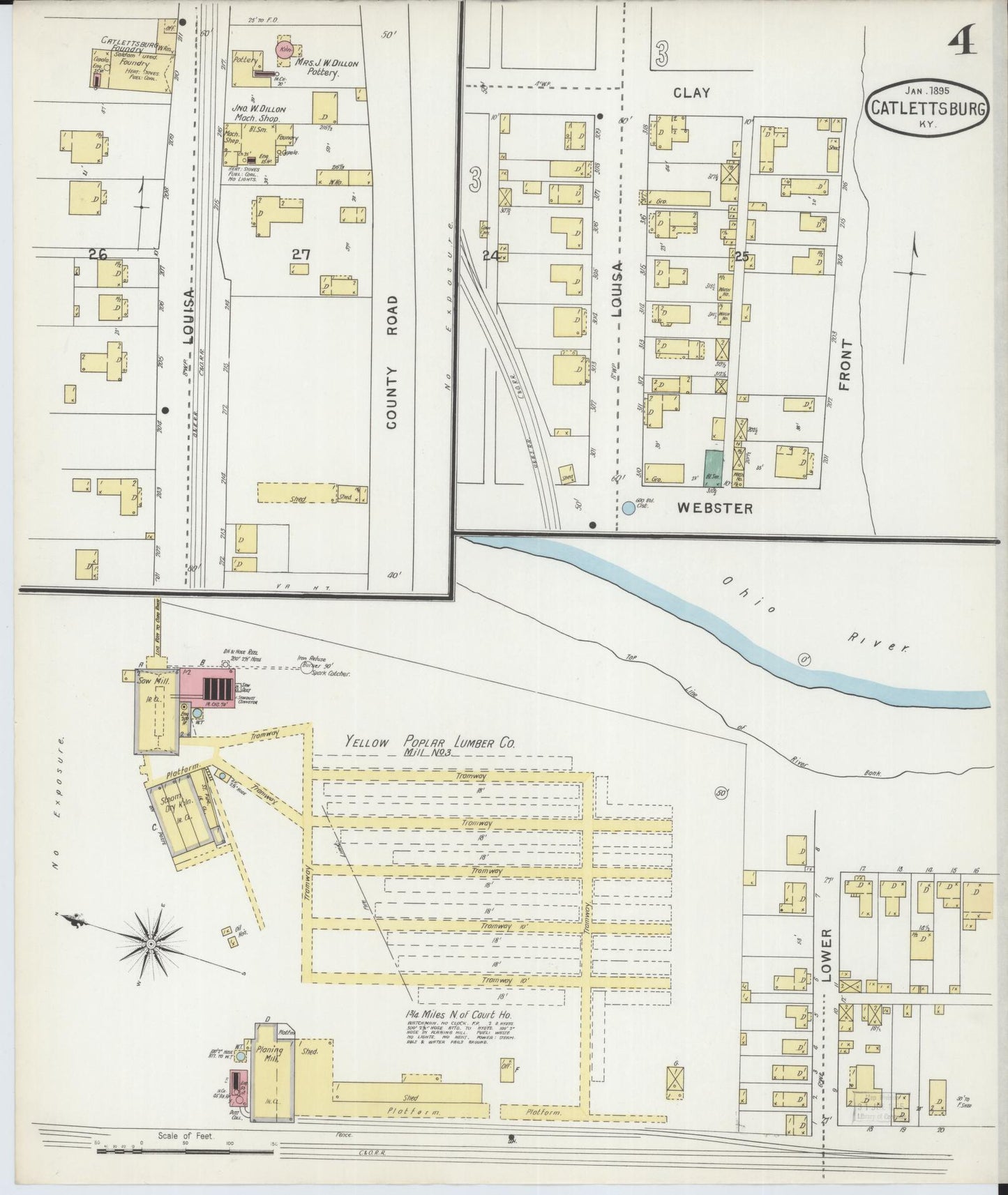 Sanborn Fire Insurance Map from Catlettsburg, Boyd County, Kentucky (1895), Sheet #0004 - Historic Sanborn Fire Insurance Map Print, vintage old map wall art, antique decor, genealogy gift, Kentucky Kentucky map