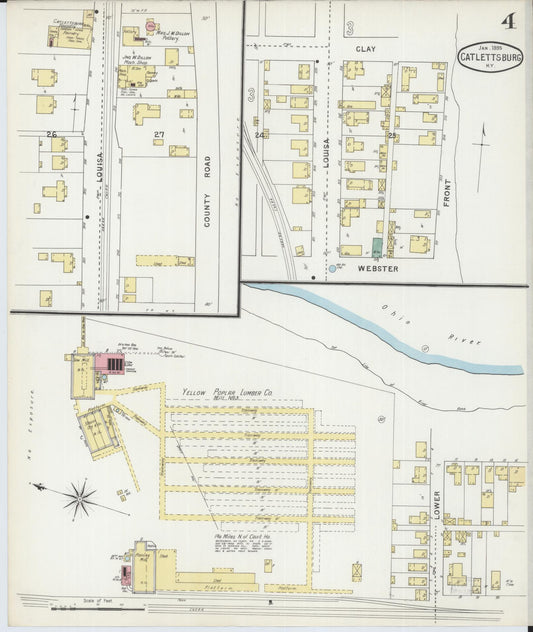 Sanborn Fire Insurance Map from Catlettsburg, Boyd County, Kentucky (1895), Sheet #0004 - Historic Sanborn Fire Insurance Map Print, vintage old map wall art, antique decor, genealogy gift, Kentucky Kentucky map